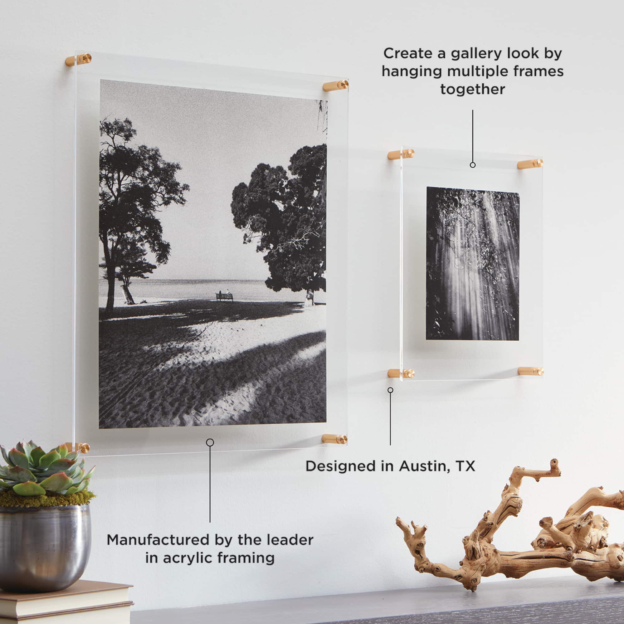 Wexel Art Double Panel Clear Acrylic Floating Wall Frame with Gold Hardware